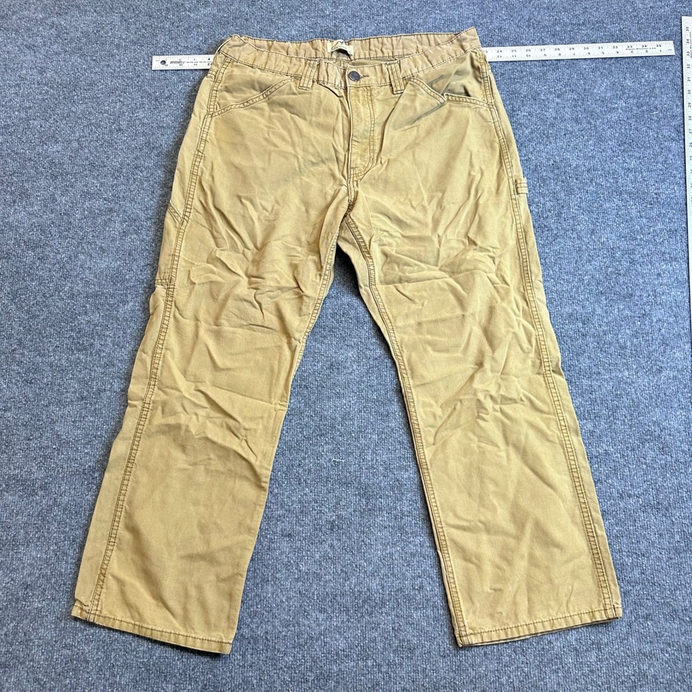 Blue Mountain Carpenter Pants Mens Size 36x30 Tan Cotton Canvas Utility Workwear